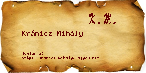 Kránicz Mihály névjegykártya